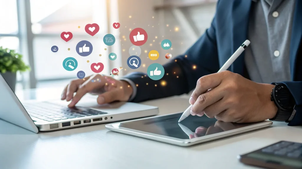 a person using a laptop and a stylus | Which Social Media is Most Used for Business | Analytics and Data Services in Bali | Digital Agency Services in Bali | Juara Production