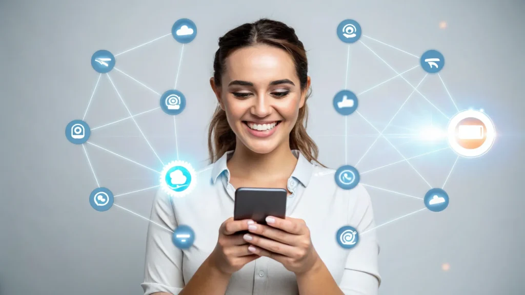 Person interacting with social media icons.Social Media Campaign | Social Media Marketing and Management Services in Bali | Juara Production